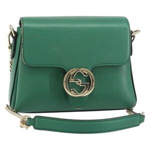 Gucci Interlocking Chain Leather Green Leather Shoulder Bag Bag